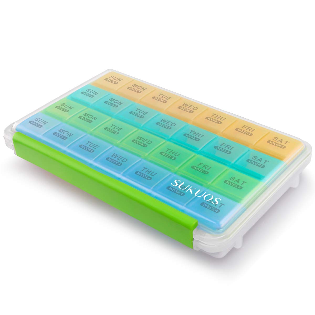Sukuos Monthly Pill Organizer 28 Day Case, Moisture-Resistant Large 4 Week Month Pill Cases w/Dust-Proof Box for Vitamin/Fish Oil/Supplements, Pill Case w/Clear Lid, Easy to Clean