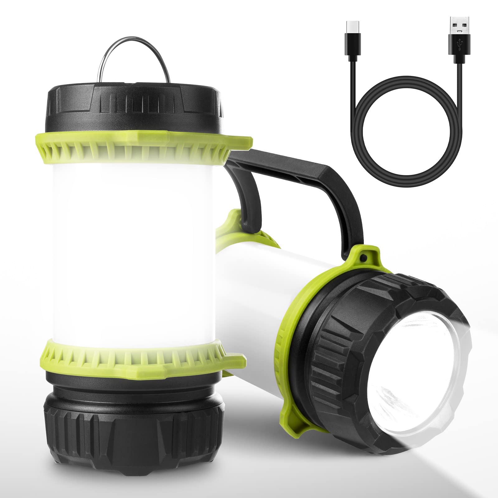 Lighting Ever LED Camping Lantern Rechargeable, Flashlight with 500LM, 5 Light Modes, 2600mAh Power Bank, IPX4 Waterproof, for Hurricane Emergency, Outdoor, Hiking and Home, USB Cable Included