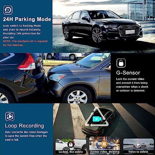 Dash Cam Front and Rear 2.5K+1080P FHD WiFi Dual Dash Camera for Cars, 170° Angle Dashboard Camera with 64G SD Card, App Control,3” IPS Screen,Night Vision,Parking Mode,G-Sensor,WDR,Loop Recording