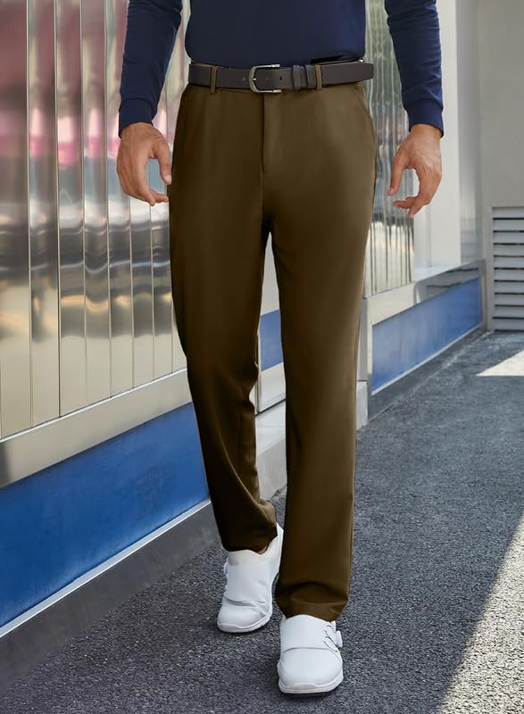 JMIERR Mens Golf Pants Slim Fit Stretch Dress Pants Running Travel Casual Pants for Men with Pockets Dark Brown