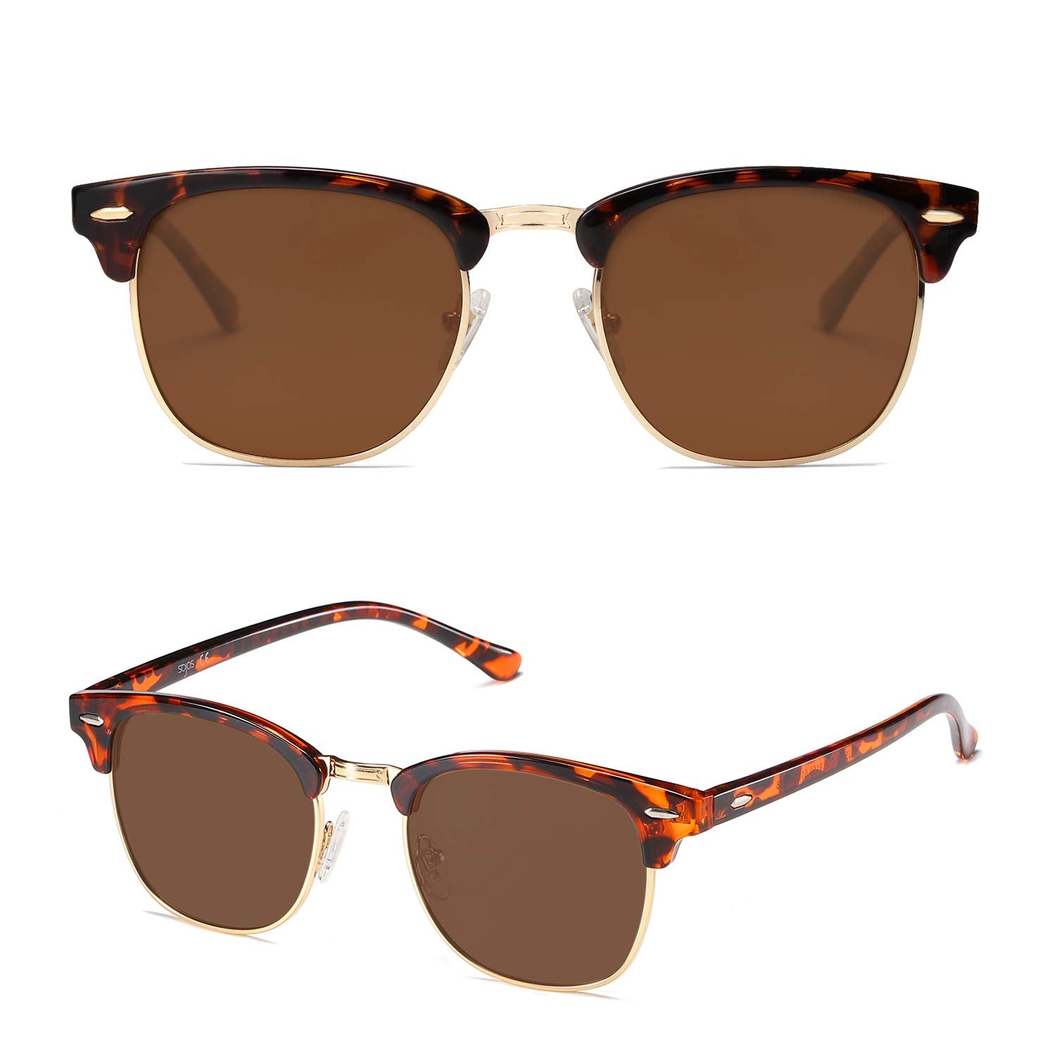 SOJOS Retro Semi Rimless Polarized Sunglasses Horn Rimmed UV400 Glasses SJ5018 with Tortoise Frame/Brown Lens