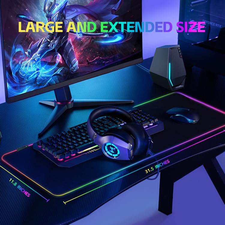 ZHLHPER RGB Gaming Mouse Pad,Large Mouse Pad,13 Colors Led Light RGB PC Gaming Desk Mat, Non-Slip Rubber Based with Waterproof Coating Big Mouse Pad 31.5X11.8 in