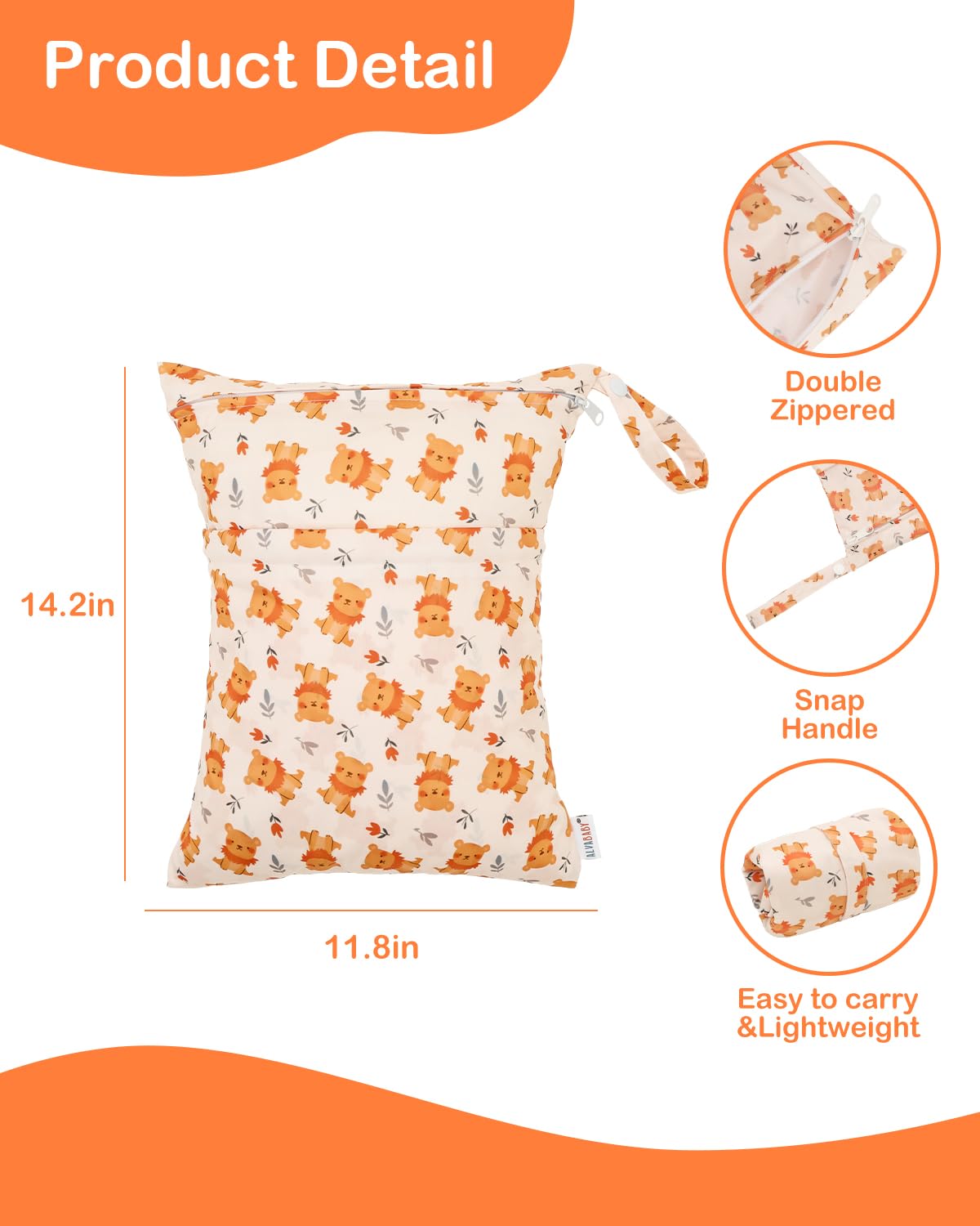 ALVA ALVABABY 3pcs Cloth Diaper Wet Dry Bags Waterproof Reusable with Two Zippered Pockets Travel Beach Pool Daycare Soiled Baby Items Yoga Gym Bag for Swimsuits or Wet Clothes 3L-ZM33