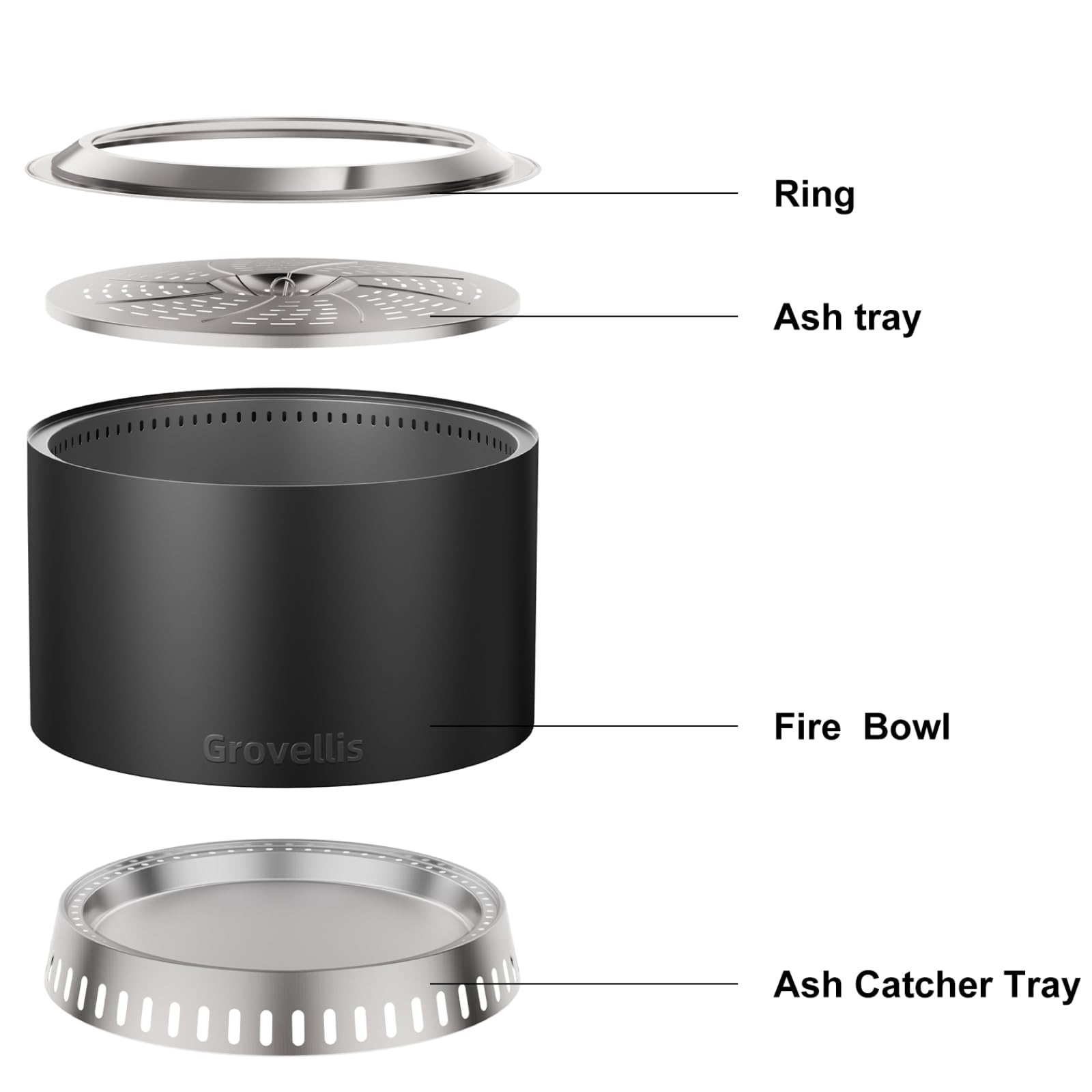 Grovellis 27 inch Smokeless Fire Pit with Waterproof Cover, Stainless Steel Outdoor Smokeless Firepit, Wood Burning Fire Pits for Camping, Bonfire,Low Smoke Firepit for Outside