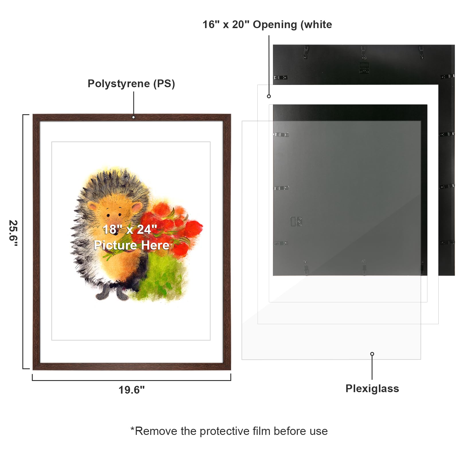 euwazram 18x24 Frame - Set of 3, Solid Wood 18 x 24 Poster Frame with Mat for 16x20, or Poster Frames 18 x 24 without Mats for Artwork, Puzzles, Photos and Movie Posters