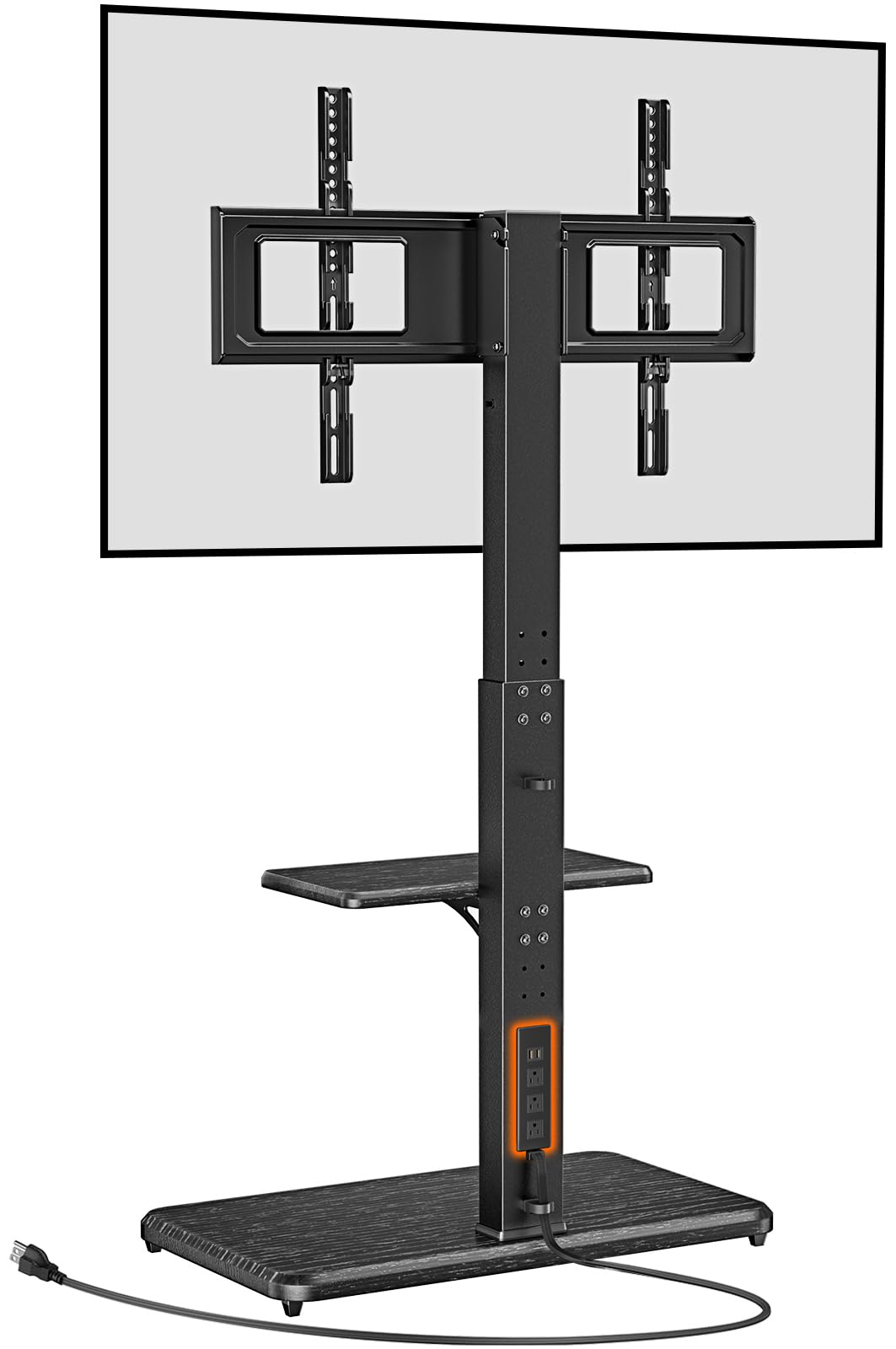 Perlegear Floor TV Stand with Power Outlet, Universal TV Stand for 32-75 inch TVs up to 110 lbs, Height Adjustable TV Stand with Swivel, Floor TV Mount Stand with Wood Base, Max VESA 600x400mm, PGFS06