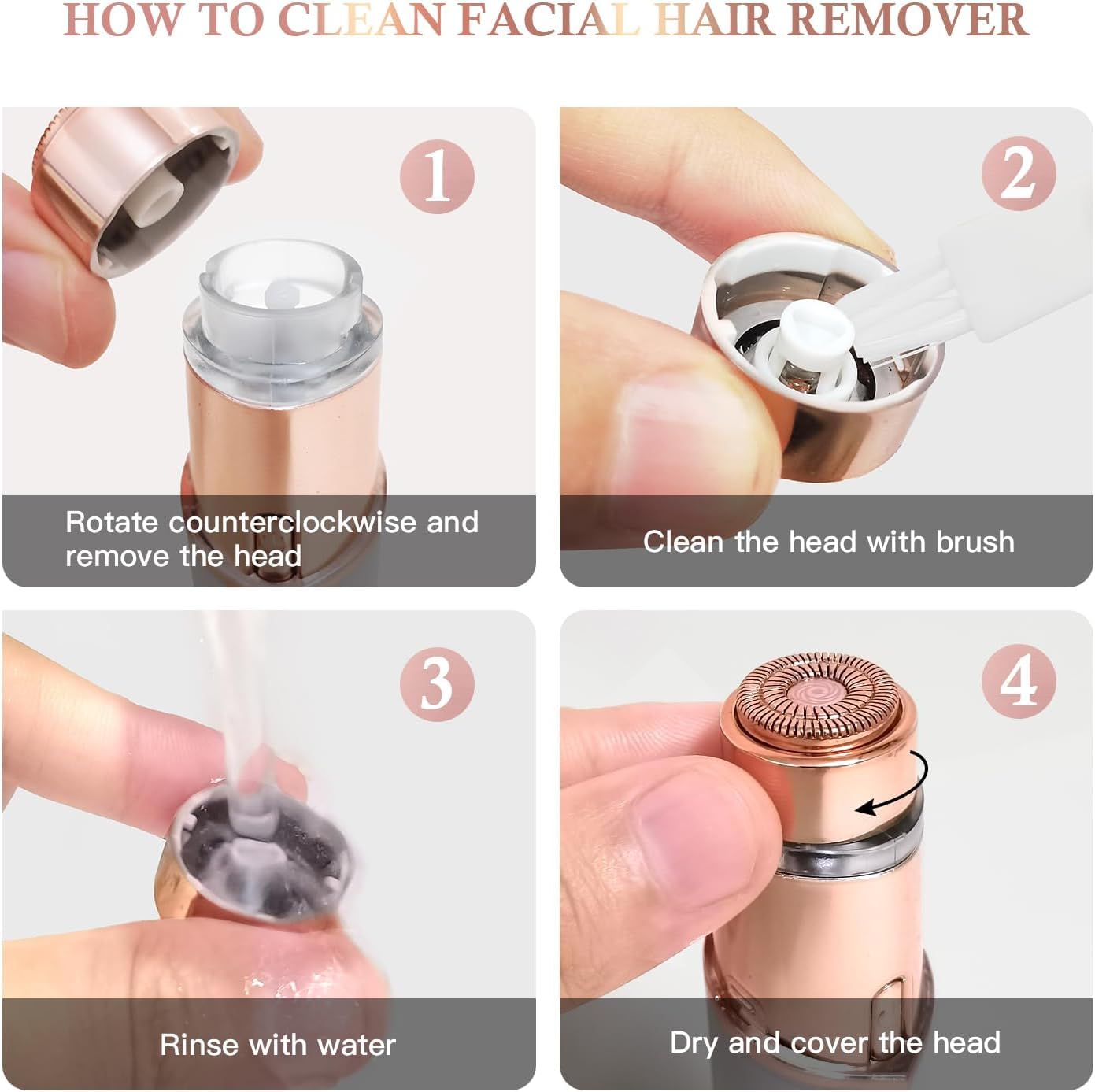 Facial Hair Removal for Women, Portable Lady Shaver, 2 x Replacement Heads Included, Rechargeable Painless Hair Remover for Face, Upper Lips, Chin, Peach Fuzz