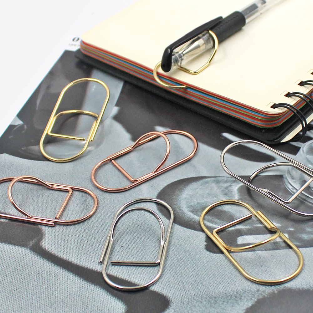24 Pack Stainless Steel Pen Clip Holder,Sonku Metal Bookmarks for Notebooks, Journals, Calendars, Planner(Rose Gold,Gold,Sliver)