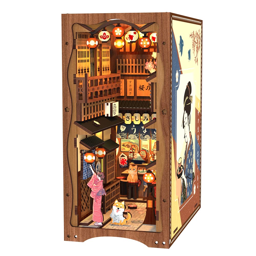 CUTEBEE Book Nook Kit - DIY Miniature House Dollhouse Kit for Adult and Teens, Booknook Bookshelf Decor Alley Model Build with LED Light, Gifts for Family and Friends (Under The Sakura Tree)