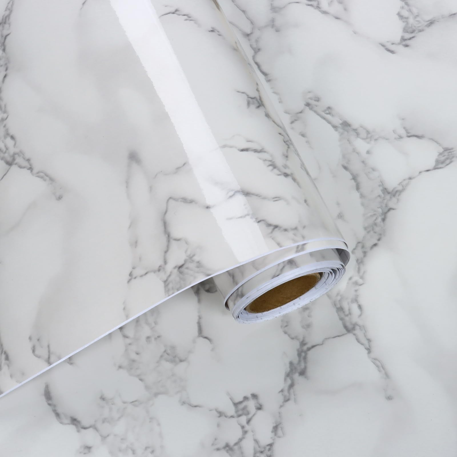 VaryFloral White Gray Marble Contact Paper for Kitchen Countertops Glossy Self Adhesive Grey Marble Wallpaper Peel and Stick Removable Waterproof Marble Paper for Bathroom Drawer Table Desk 11.8"x118"