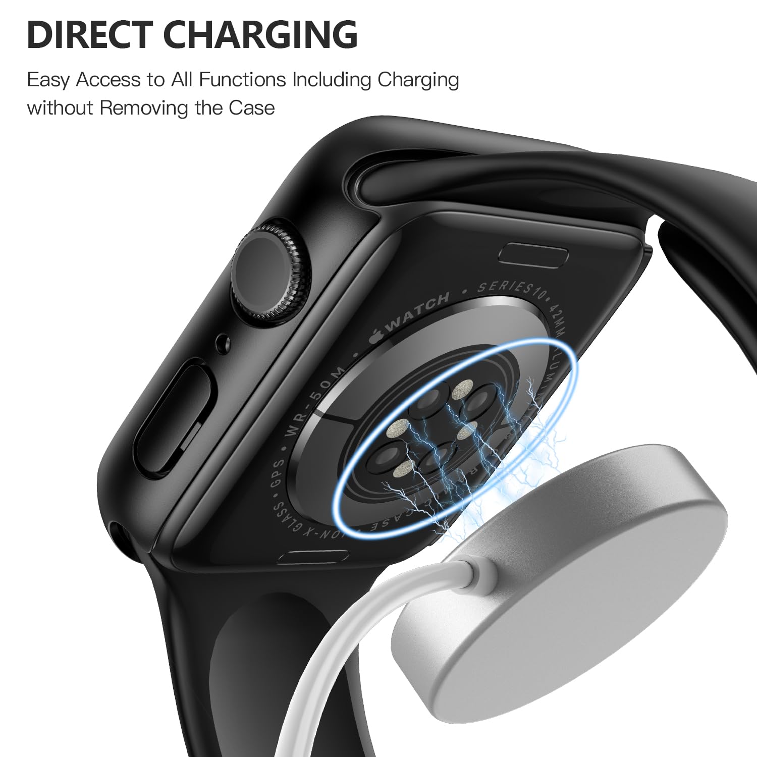 Misxi 2 Pack Tempered Glass Case Compatible for Apple Watch Series 10 (2024) 42mm, Hard PC Screen Protector Ultra-Thin Lightweight Scratch-Resistant Cover for iWatch, 1 Black + 1 Transparent