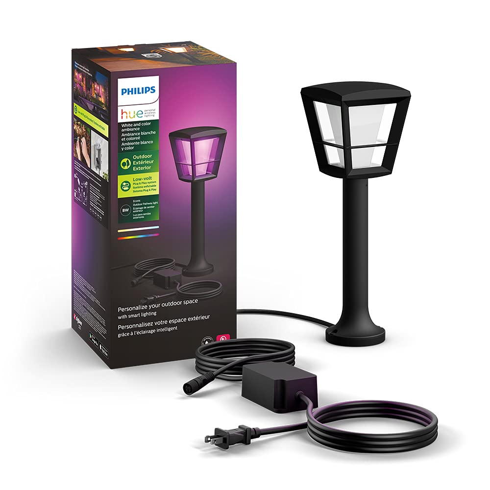 Philips Hue Econic White & Color Ambiance Outdoor Smart Pathway Light Base kit (Hue Hub Required), 1 Pathway Light + mounting kit, Works with Alexa