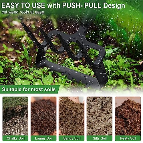 Hoe Garden Tools, Stirrup Hoe Weeding Tool, 62" Adjustable Long Handle Stainless Steel Heavy Duty Hula Hoe Tiller Rake for Flower Beds, Patio, Garden Loosening Soil Weeding Digging