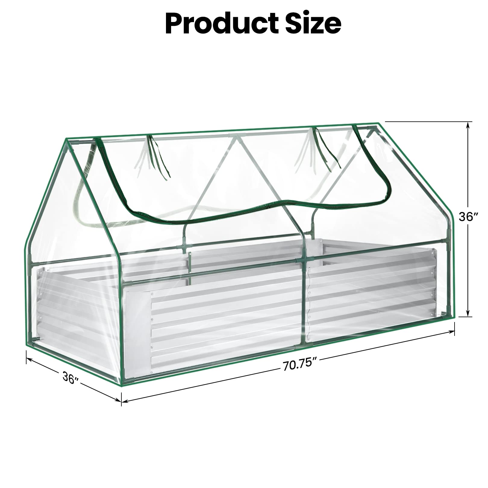 Homdox 6x3x1Ft Extra-Thick Galvanized Steel Raised Garden Bed with Cover Metal Planter Box Kit, Mini Greenhouses for Outdoors, with Greenhouse 2 Large Zipper Windows Dual Use(Clear)
