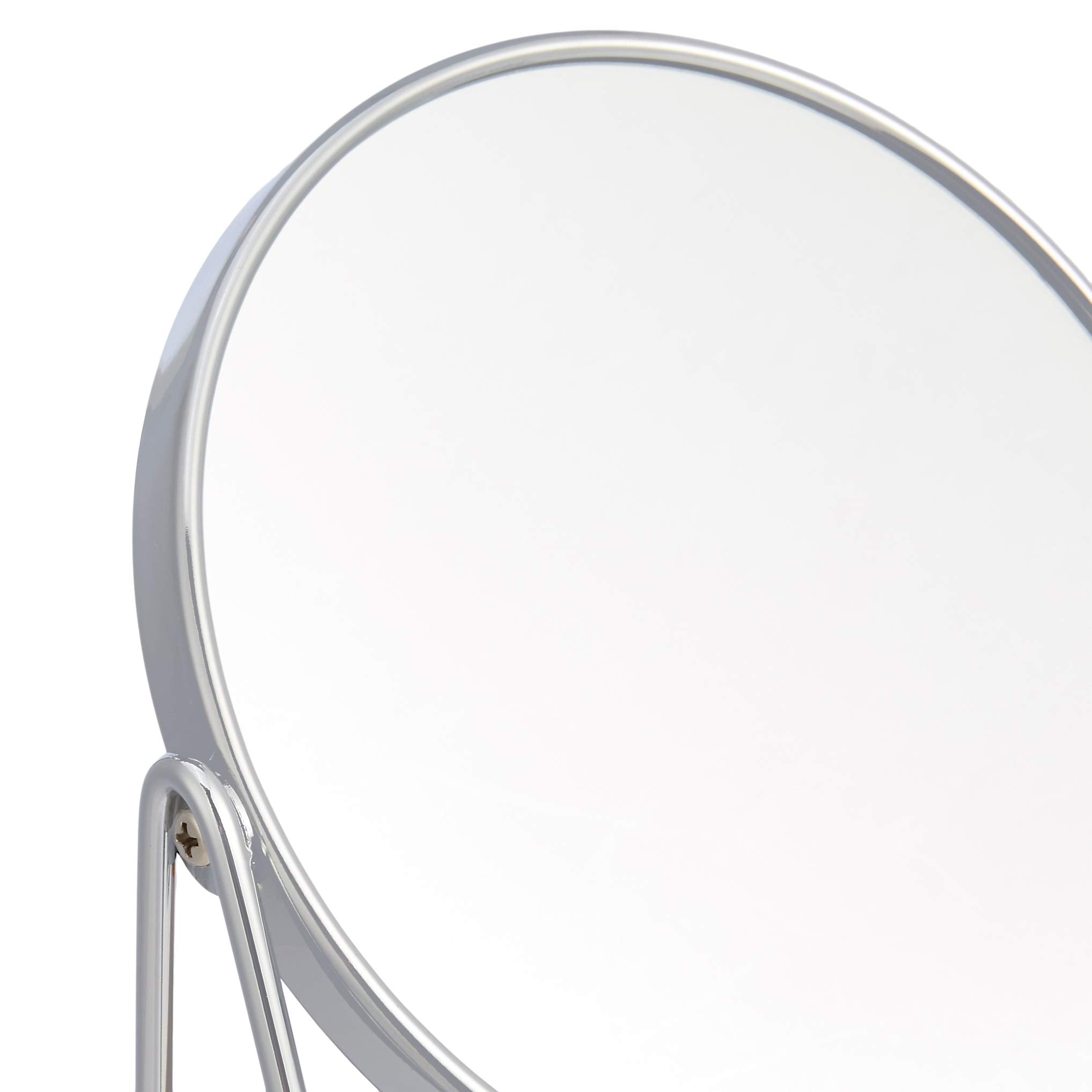Amazon Basics Vanity Round Tabletop Mount Mirror with Squared Bamboo Tray Magnification, Chrome & Bamboo, 7.2"L x 3.35"W