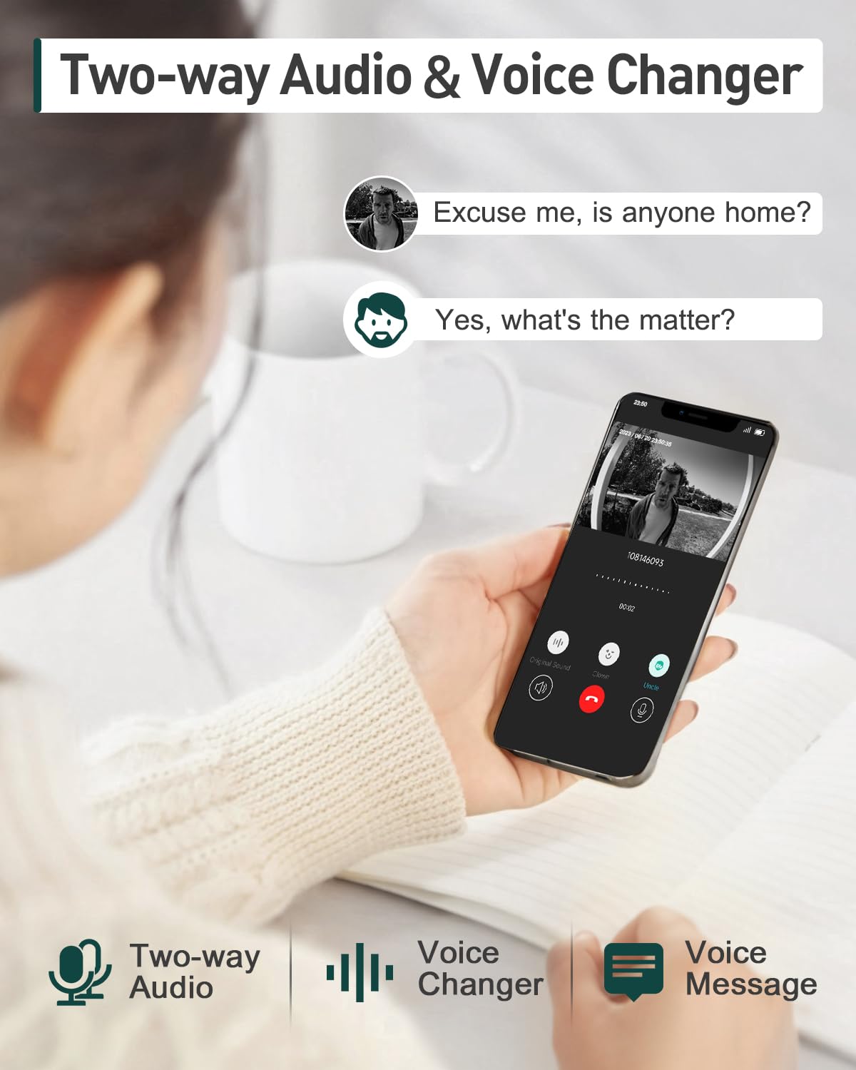 Video Doorbell Camera Wireless with Chime, with Multi-angle Bracket, No Subscription, Voice Changer, 2-Way Audio, Motion Detection, 1080P, Night Vision, 2.4G, IP66, Battery Powered, Works with Alexa