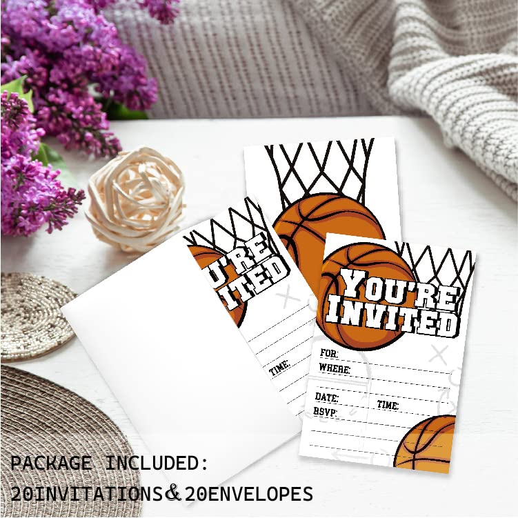 VNWEK Basketball Birthday Party Invitations With Envelopes,Basketball Sports Player Double-sided Printed Birthday Party Invitation Invite Cards for Boys Girls,Basketball Birthday Invites(20 Sets)
