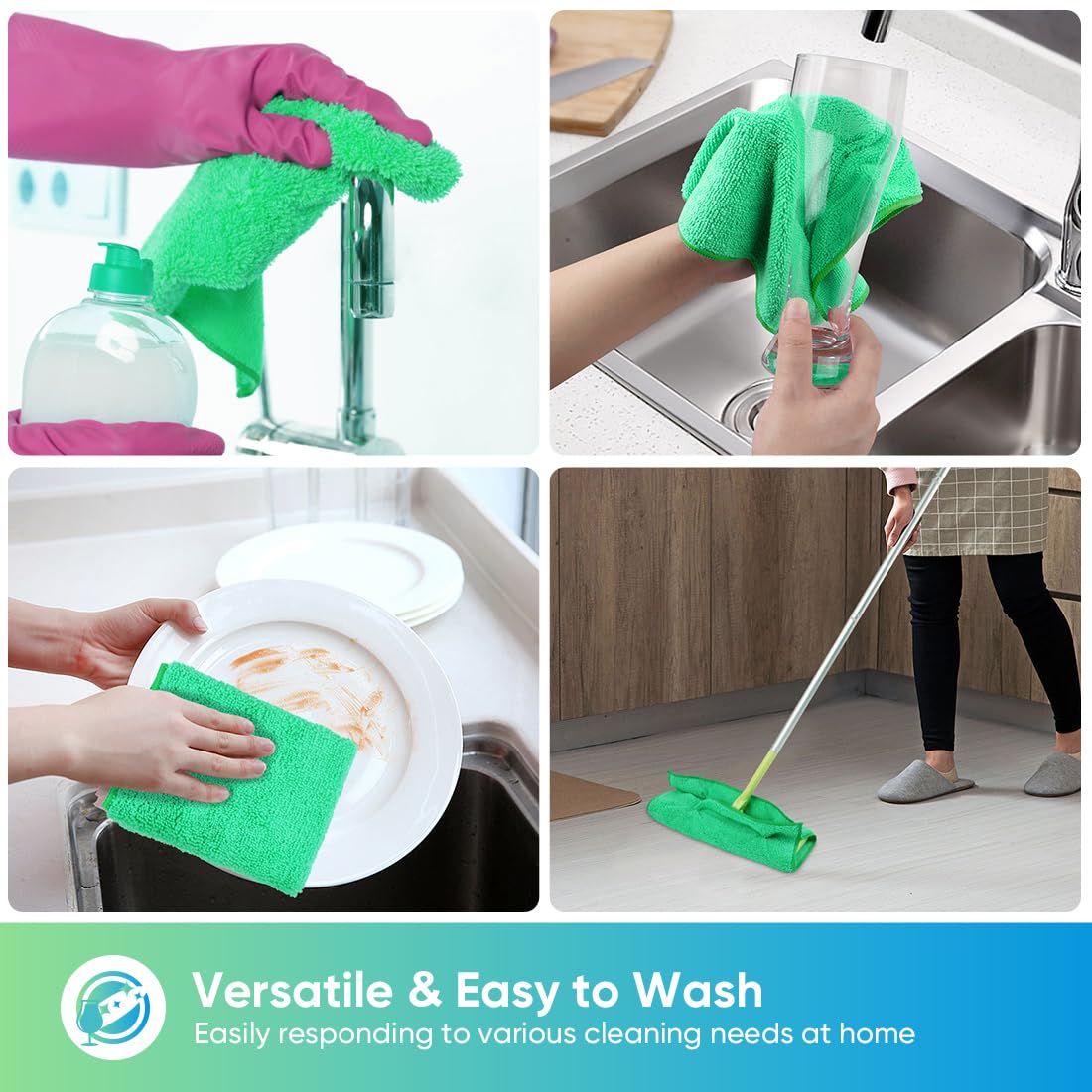 HOMEXCEL Microfiber Cleaning Cloth, 12 Pack Green Premium Microfiber Towels for Cars, Lint Free, Scratch-Free, Highly Absorbent, Reusable Cleaning Rags for Car, Household, Kitchen, 11.5"X11.5"