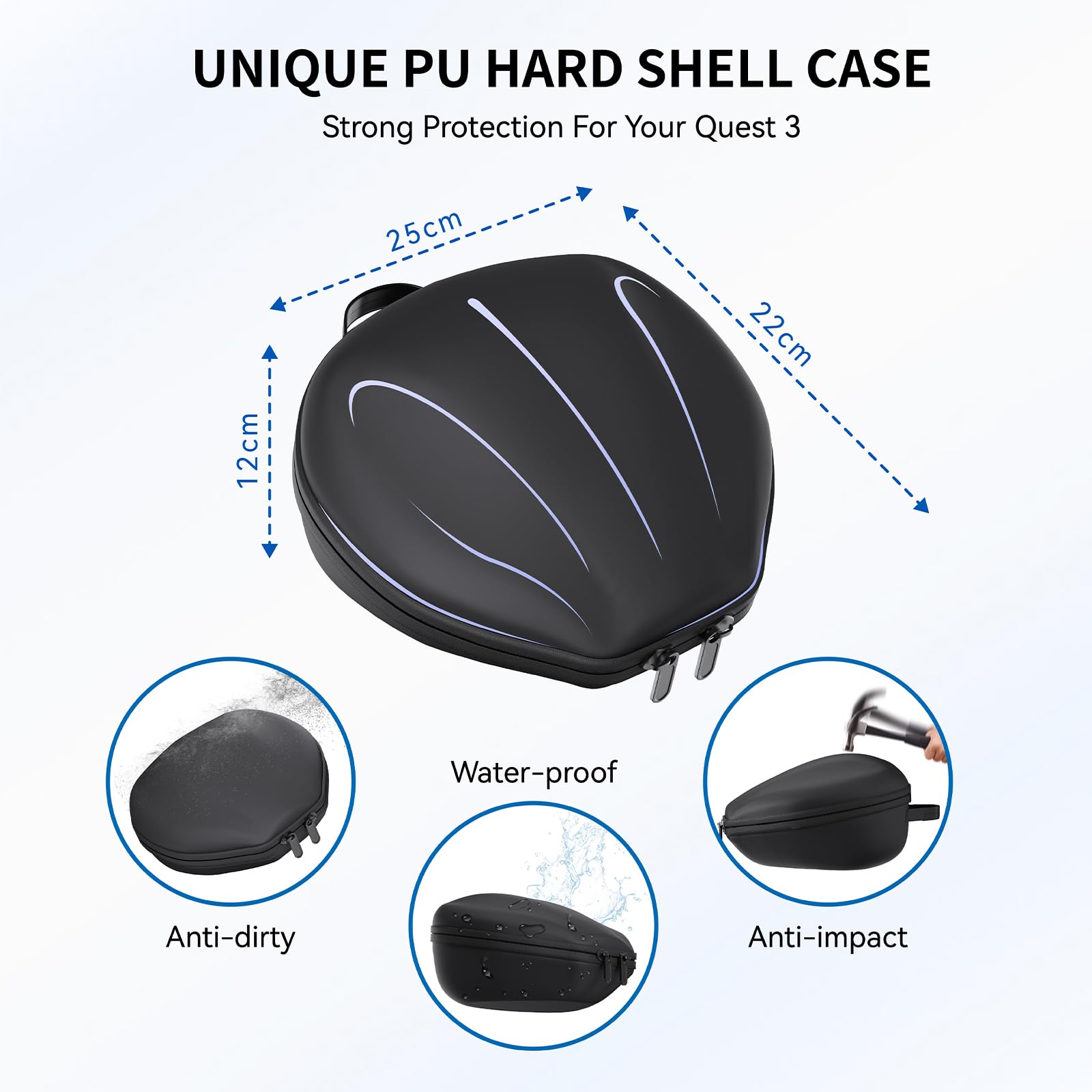 APEXINNO PU Hard Carrying Case Travel Case for Meta/Oculus Quest 3 / Vision Pro Accessories, Pro Storage Handheld Case Bag Compatible with Quest 3 VR Headset, Original Head Strap, Controller Grips