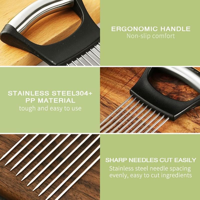 Onion Holder for Slicing, Onion Cutter Vegetable Chopper, Stainless Steel Slicer for Potato, Avocados, Eggs, Food Slicer Assistant Tool for Fruit Lemon and Meat (1)