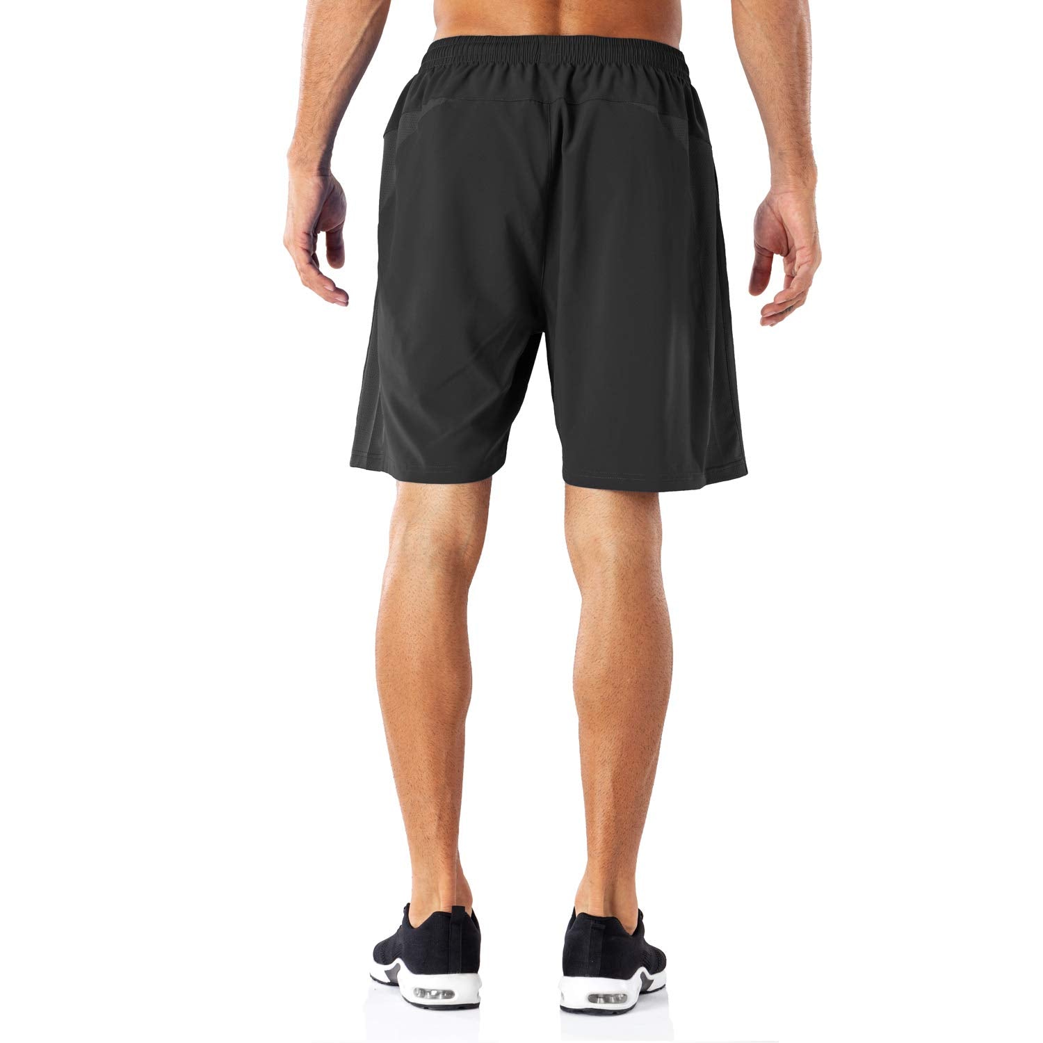 HMIYA Men's Casual Sports Quick Dry Workout Running or Gym Training Short with Zipper Pockets(Black,S)