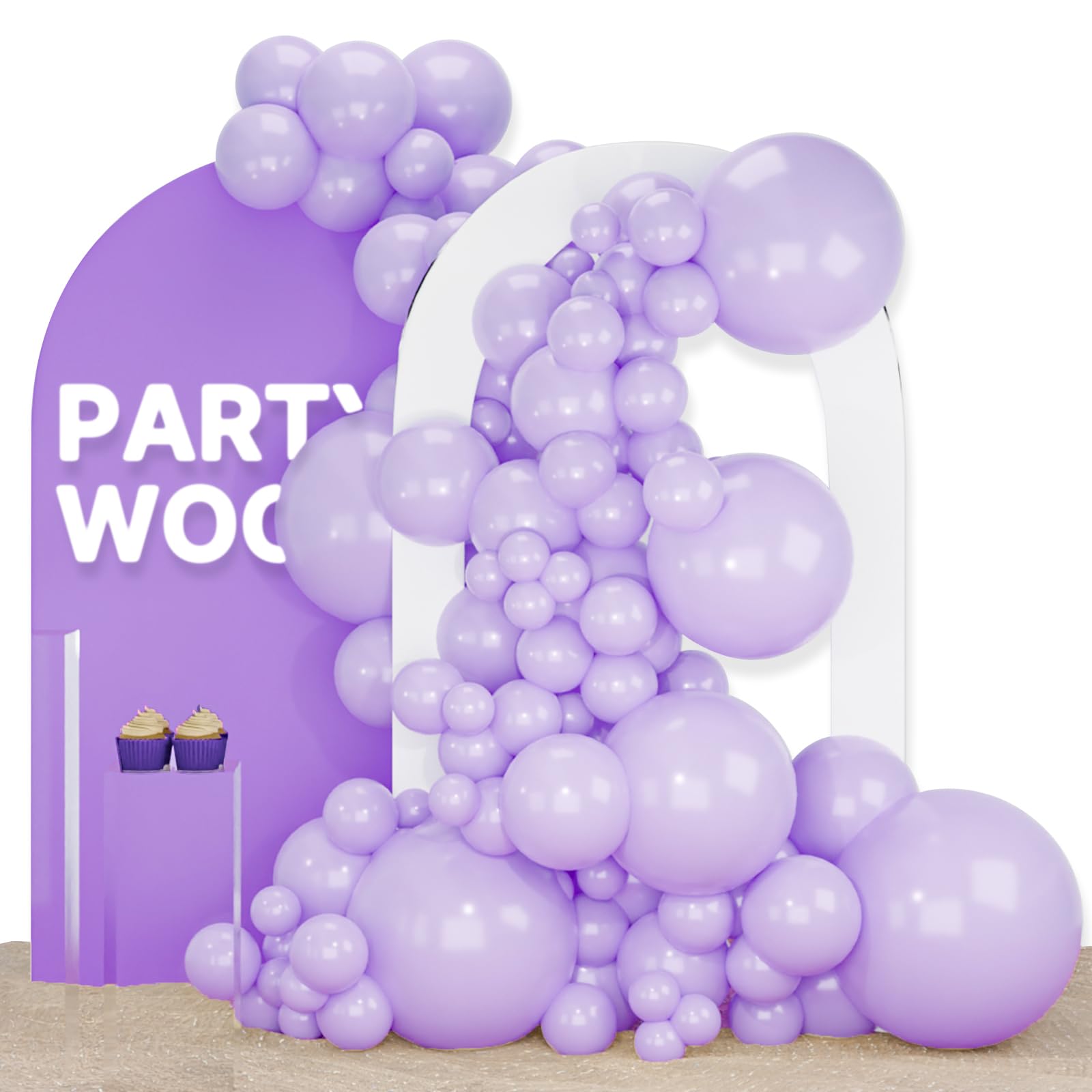 PartyWoo Pastel Purple Balloons 120 pcs Different Sizes Pack of 18 12 10 5 Inch Light Pastel Purple Lavender Lilac Balloon Arch Kit Garland for Baby Shower Birthday Party Decorations Purple-Q10