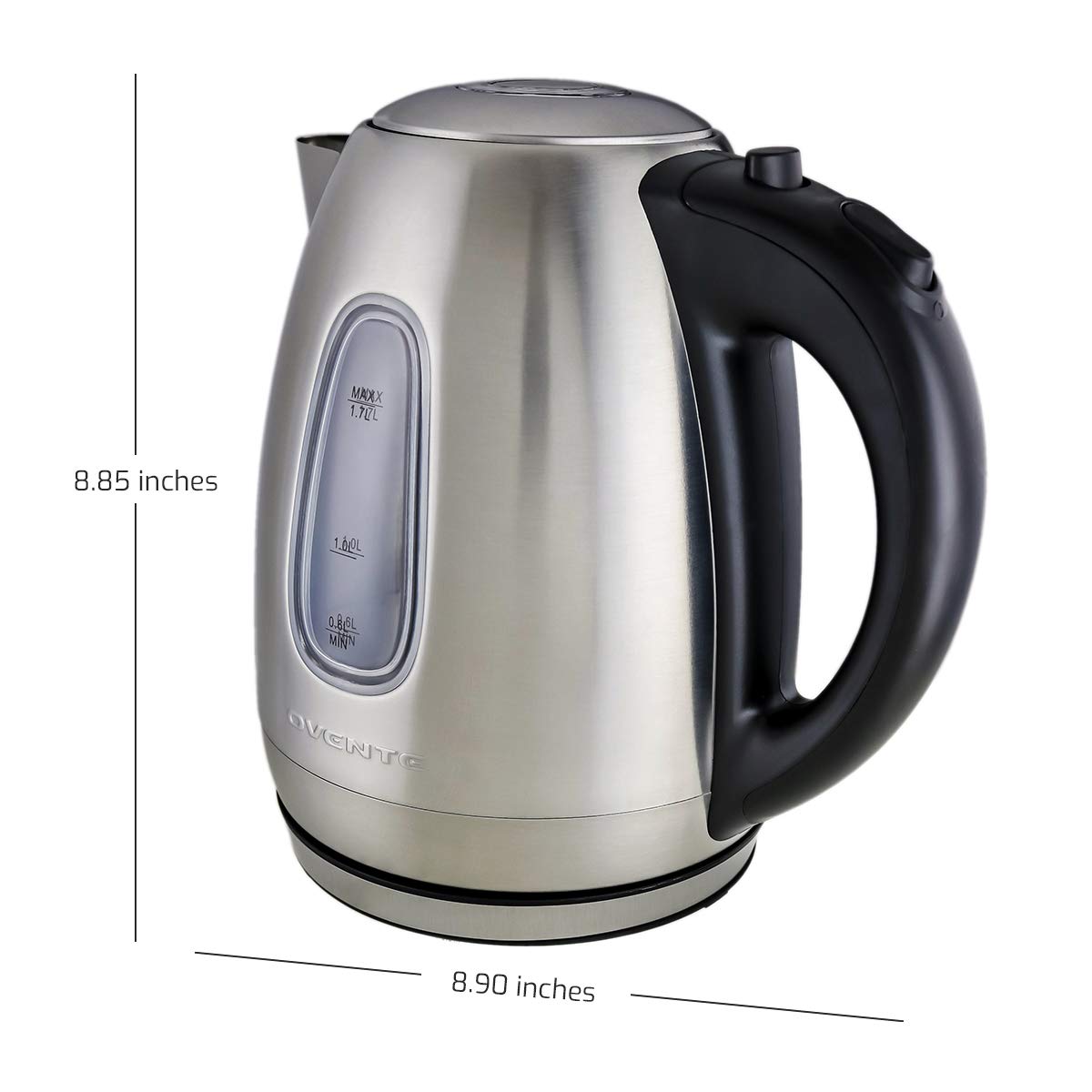 OVENTE Electric Kettle Stainless Steel Instant Water Boiler BPA Free 1.7 Liter 1100 Watts Fast Boiling with Cordless Body and Automatic Shut Off Safe and Perfect for Tea Coffee Milk, Silver KS96S