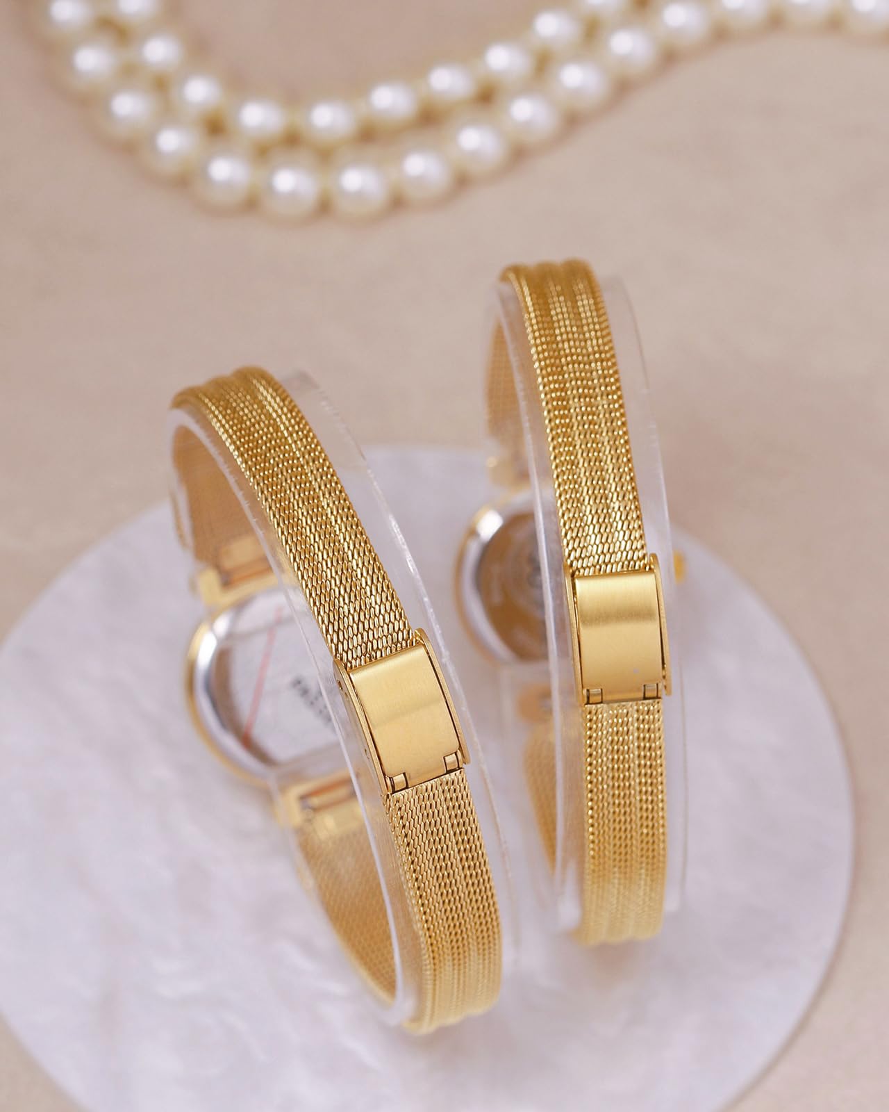Fashion Simple Women's Quartz Watch Stainless Steel Mesh Strap Business Wrist Watch (Gold White)