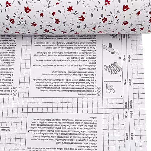 Yifasy Red Floral Shelf Liner 9.8ft Roll Peel and Stick Furniture White Shelving Paper Bedroom Wallpaper Drawer Sticker (S-118.1x17.7 Inch)