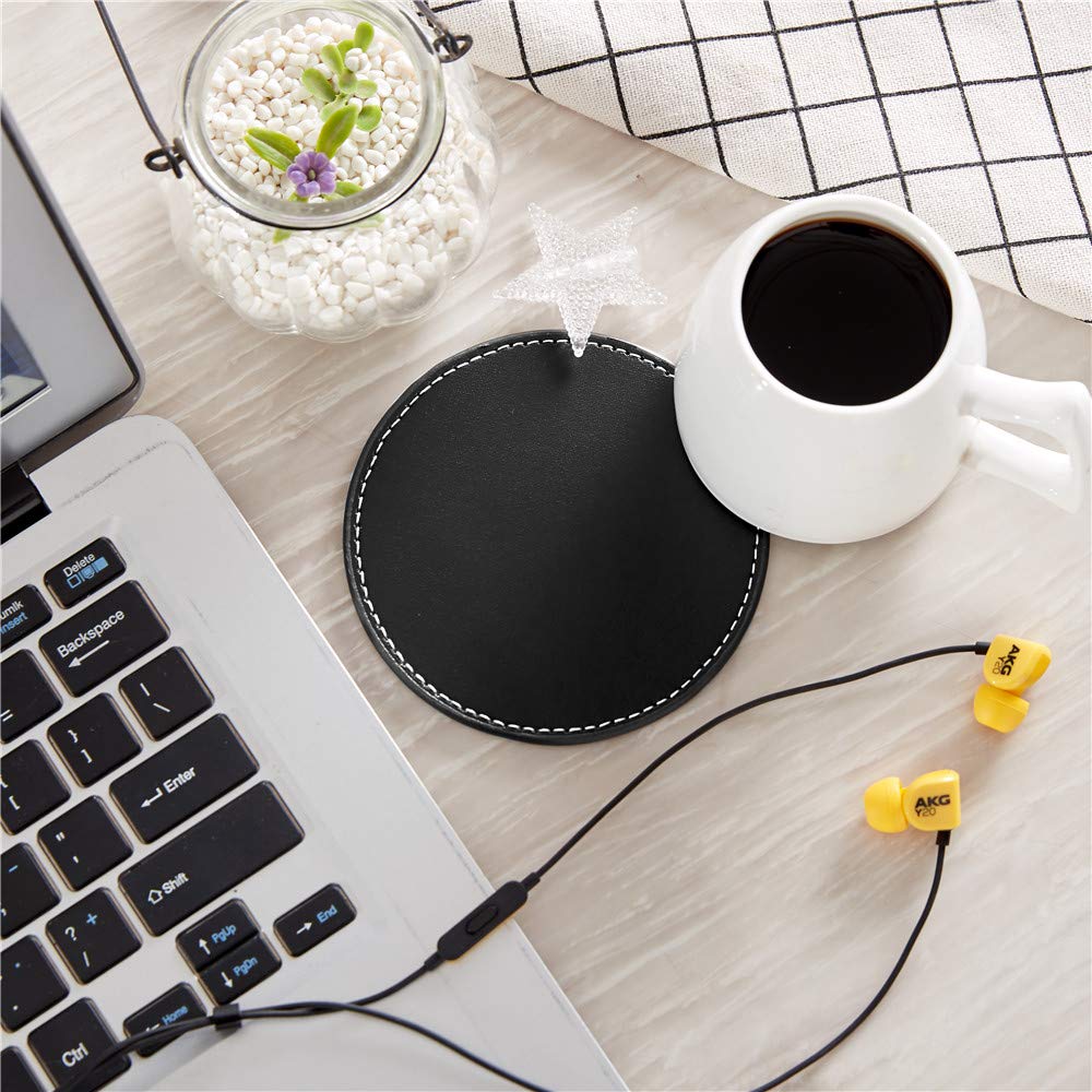 Coasters for Drinks, Thipoten Leather Coasters with Holder, Protect Furniture from Damage(6PCS, Black)