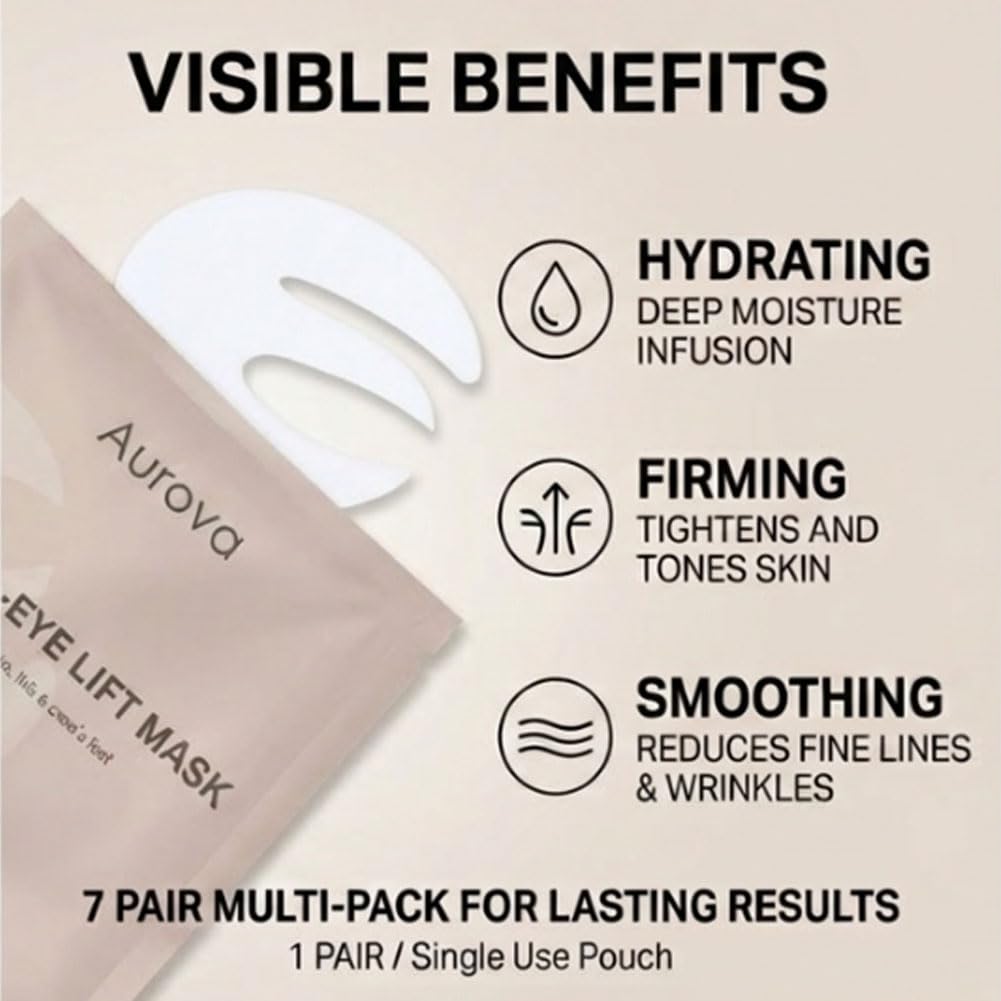 Aurova Beauty Eye Mask, 360° Full-Eye Lift Mask, Eye Mas with Collagen & Vitamin C, Nourishing & Non Irritating, for Puffy Eyes and Dark Circles (14 Pairs/28 Pieces)
