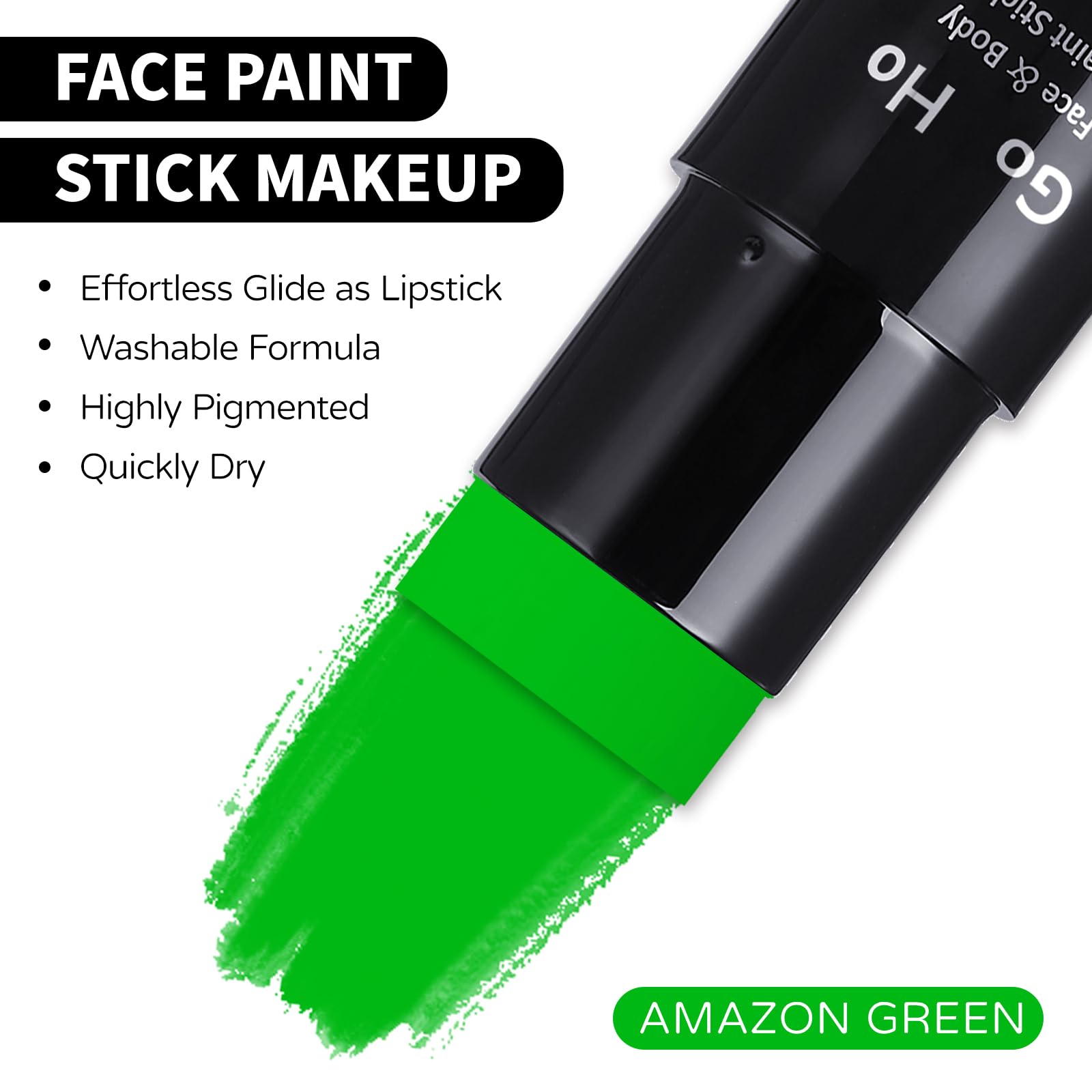 Go Ho Amazon Green Face Paint Stick,Water Based Washable Face Paint Makeup Stick,Non-toxic Full-coverage Cream Body Paint for Adults Children Halloween Cosplay SFX Fiona Gamora Shreck Dinosa Makeup