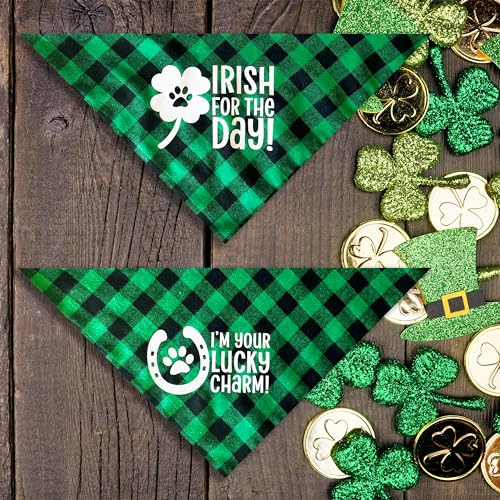 St. Patrick's Day Dog Bandana, 2 Pack Holiday Cat Irish ShamrockLucky Bandana for Large Medium Small Puppies Pets