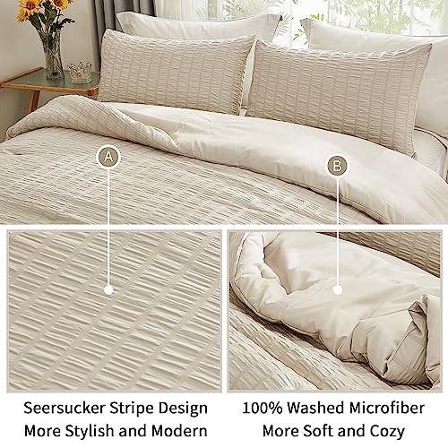 AveLom Seersucker Queen Comforter Set, 90x90 inches, 3 Pieces - Light Gray, 100% Microfiber, Soft Washed, Down Alternative, Chic Seersucker Design, Easy Care, Pet Friendly