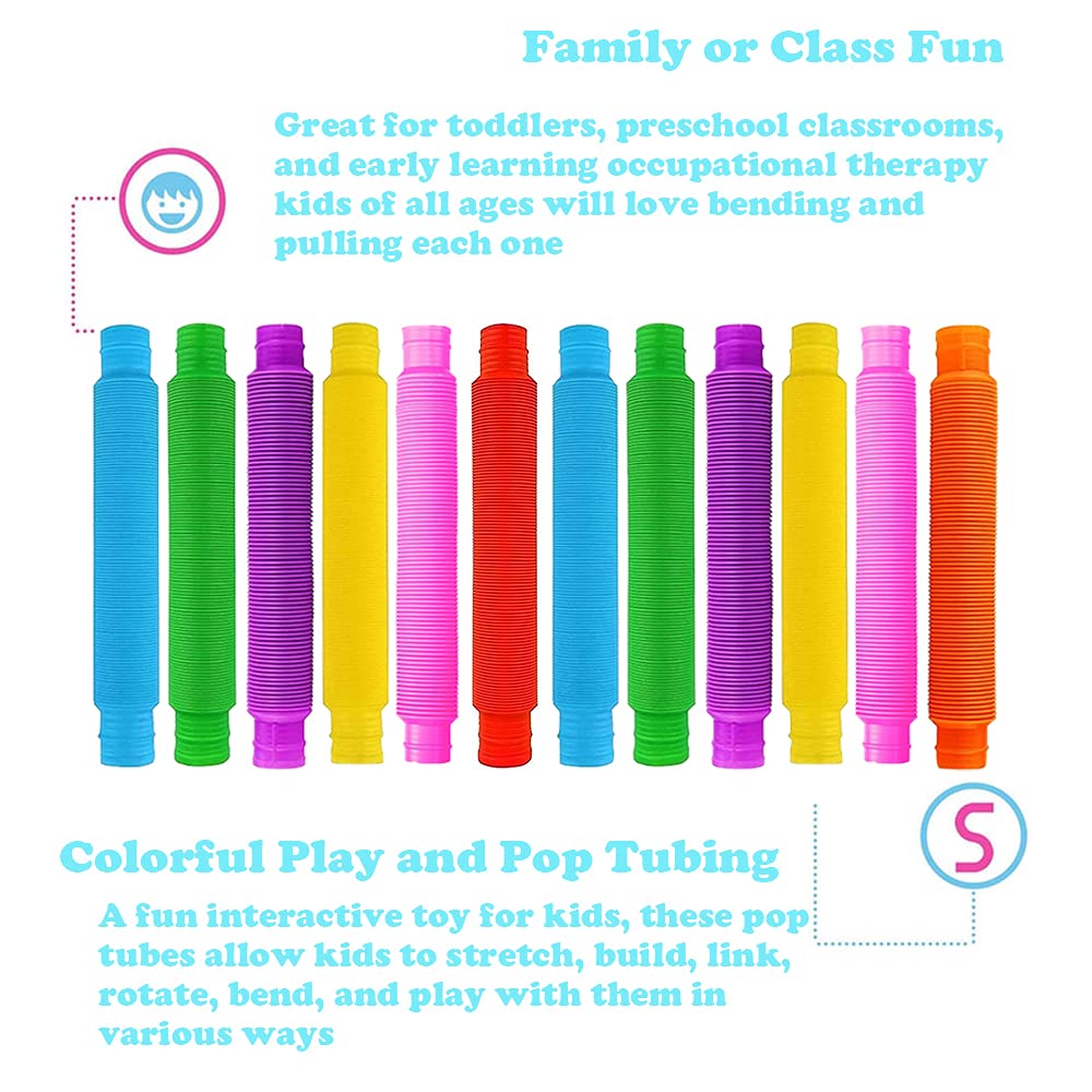 Pop Tubes, 14Pack Pop Tube Fidget Toys for Kids and Sensory Toys for Children and Adult, Fidget Tubes for Stress and Anxiety Relief, Learning Toys for Toddlers