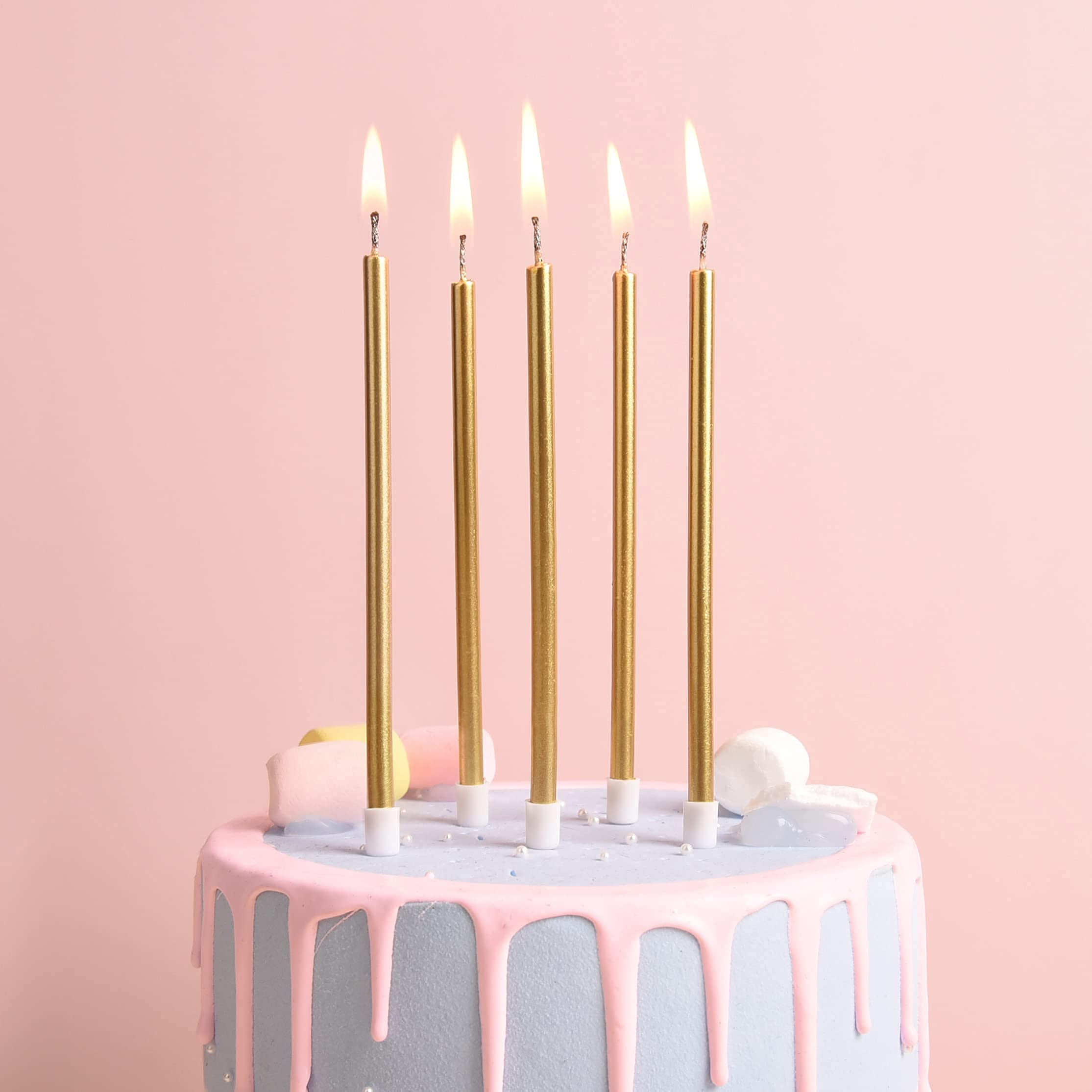 PHD CAKE 24-Count Gold Long Thin Metallic Birthday Candles, Cake Candles, Birthday Parties, Wedding Decorations, Party Candles, Cake Decorations - Unscented