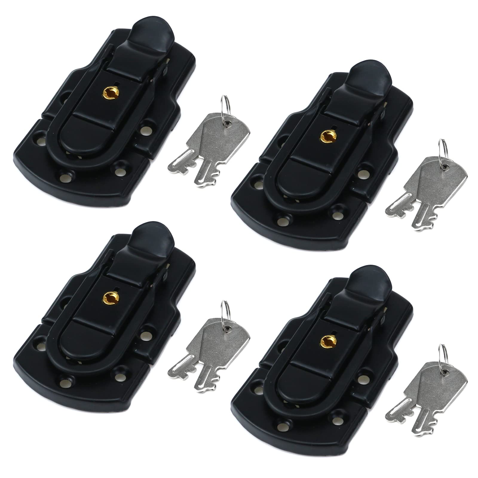 Semetall 4Pcs Black Box Latches Hardware,Toolbox Case Luggage Hasps Latches Buckle Lock Clasp Clamp with Key