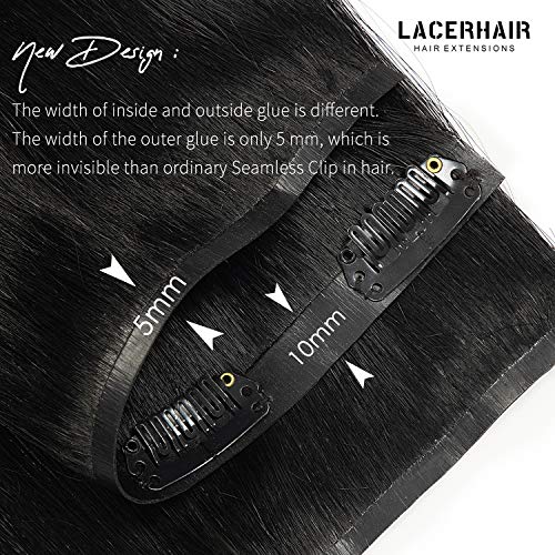 Lacer Real Hair Extensions Clip in Human Hair P#1B/30 Natural Black Mixed Auburn Brown 7Pcs Clip in Hair Extensions Real Human Hair 14 Inch 120g