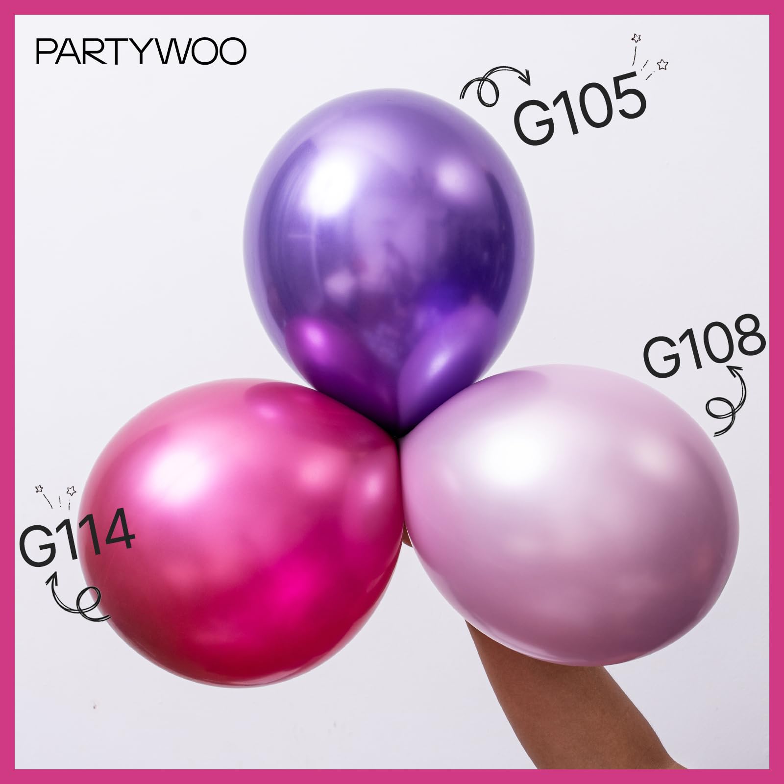 PartyWoo Metallic Pink Balloons 110pcs Different Sizes 18 12 10 5 Inch Pack 22 Inch Rose Pink Starburst Spike Star Foil Mylar Balloon Arch Kit for Birthday Wedding Party Decorations Pink-G114