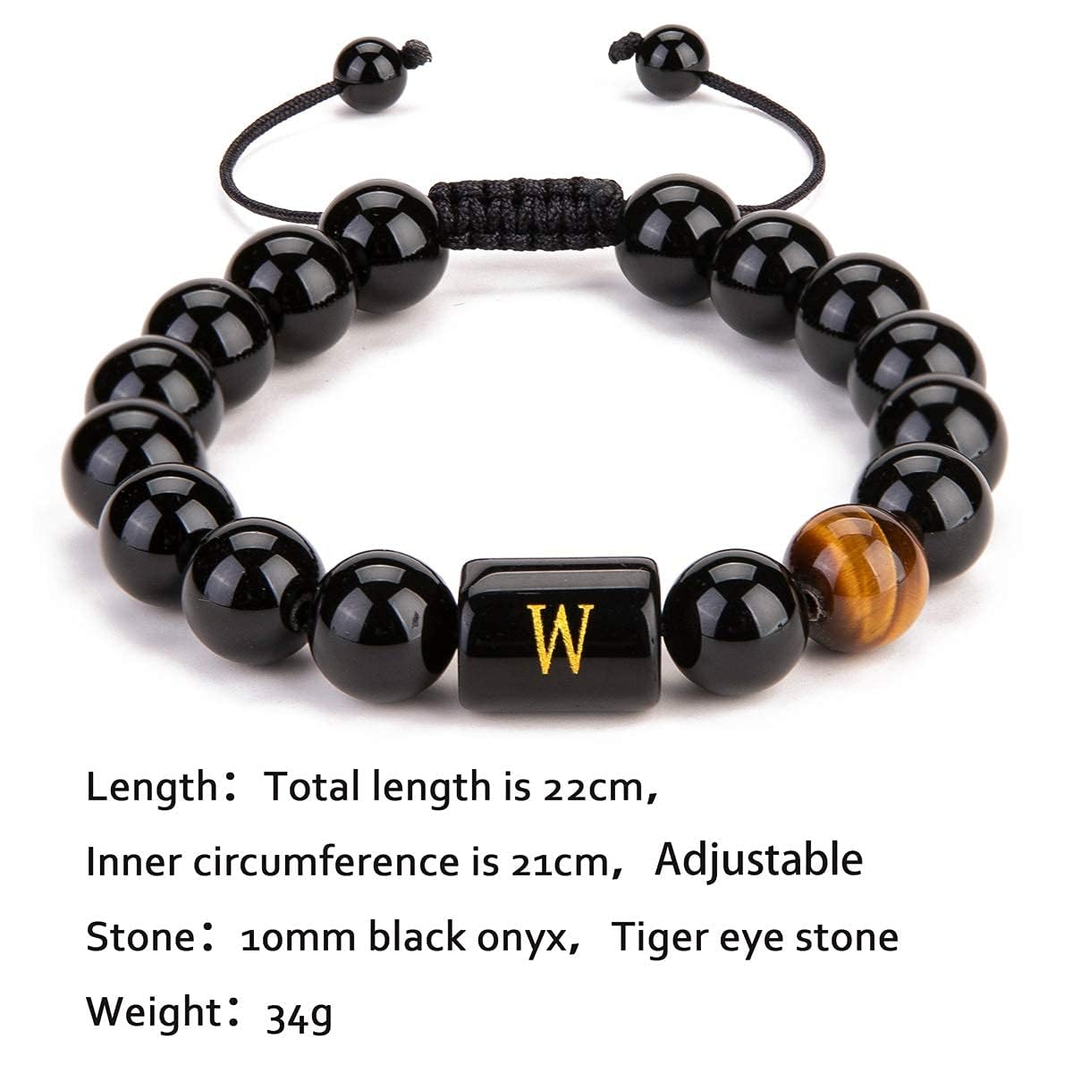 FRG To My Men,Initials Bracelets for Men Letter Link Handmade Natural Black Onyx Tiger Eye Stone Beads Braided Rope Meaningful Bracelet for Boyfriend Husband Birthday Fathers Gifts(C)