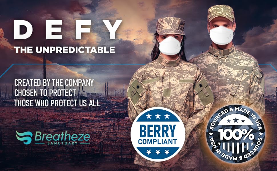Breatheze KN95 Face Masks Made In USA FDA Registered - Disposable KN95 Mask - 3D Style, White 50-pack
