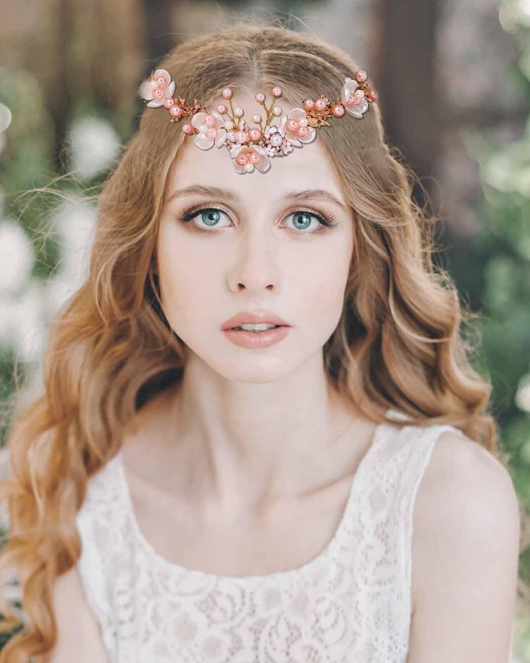 Campsis Flower Fairy Headband Gold Elf Forest Hair Bands Crystal Elven Headpiece for Women and Girls