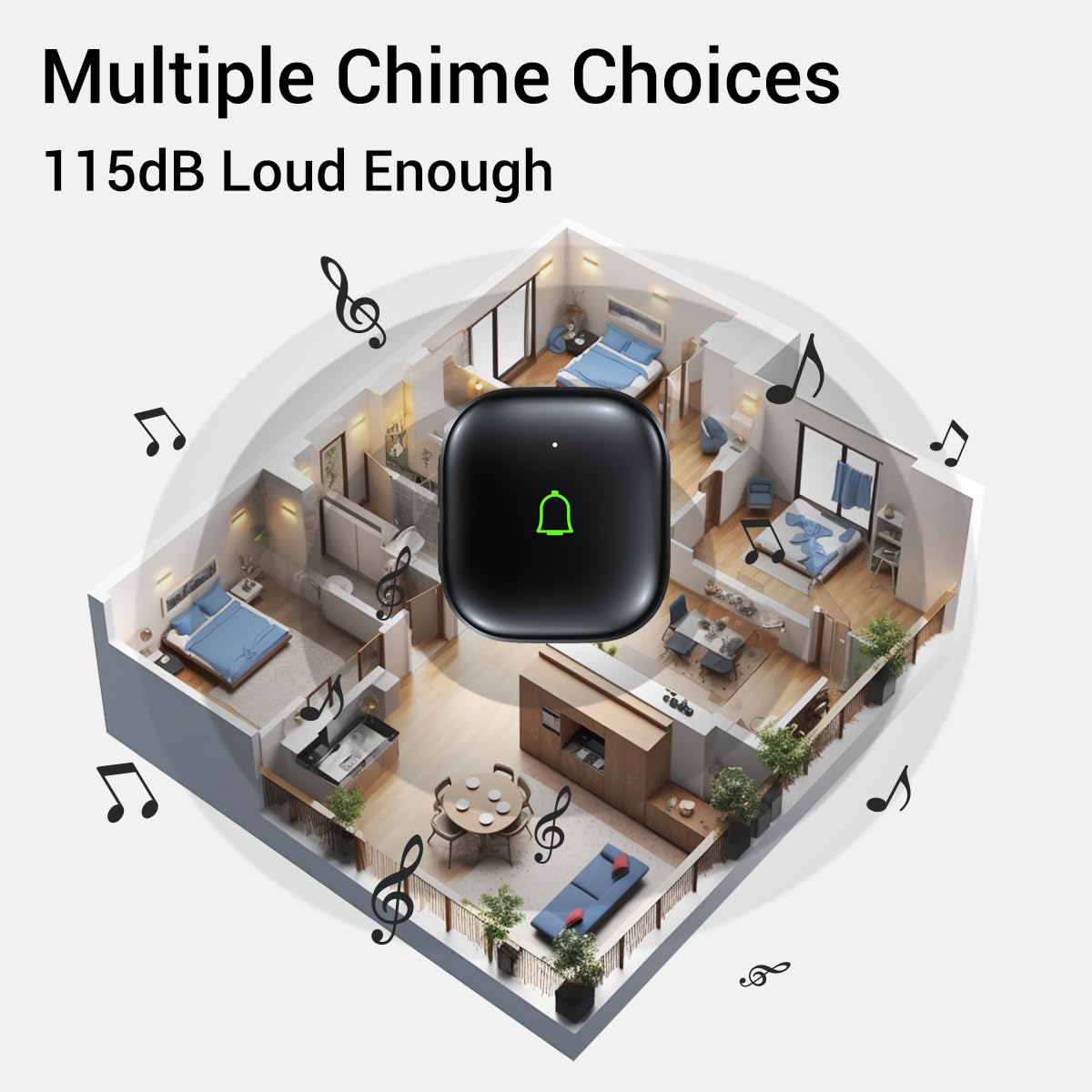 Doorkit Wireless Doorbell with 2 Receivers IP66 Waterproof 1000 Feet with 32 Chimes 115dB 7 volume levels Mute Mode & LED Flash Doorbell Ringer Wireless for Kids Room Teachers Classroom Home Office