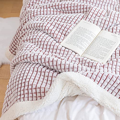 LOMAO Sherpa Blanket Throw Blanket Soft Warm Fleece Blanket Thick Blanket with Grid Pattern for Couch Sofa Bed Chair Home Decor (Brown, 51"x63")