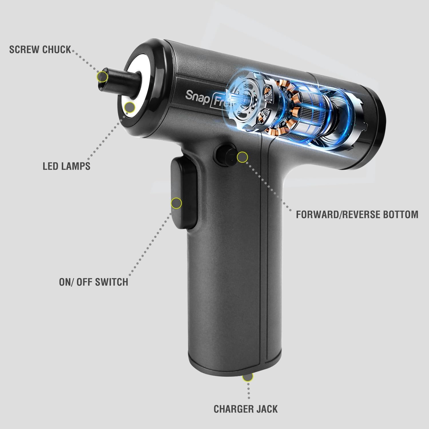 SnapFresh Electric Cordless Screwdriver Set,4V Rechargeable Screw Gun with 10 Drill Bits,4 Speeds,5N.m torque for DIY Enthusiasts,USB Charging Cable