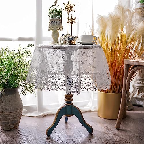 SUTAVIA White Lace Tablecloth Embroidery Gauze Fabric Rectangular Tablecloths Elegant Vintage Table Cover for Home Kitchen Holiday Party Wedding Decor (White 01, Rectangle, 52x70 inch)