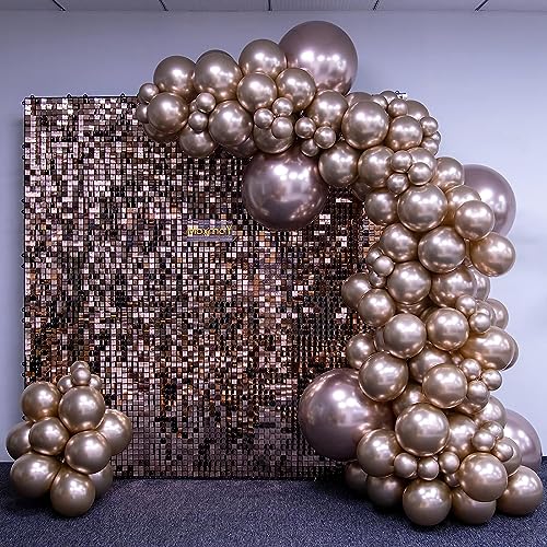 MOXMAY 12 Inch 30 Pack Chrome Champagne Balloons Garland Arch Kit Chrome Metallic Balloons for Graduation Birthday Wedding Shower Party