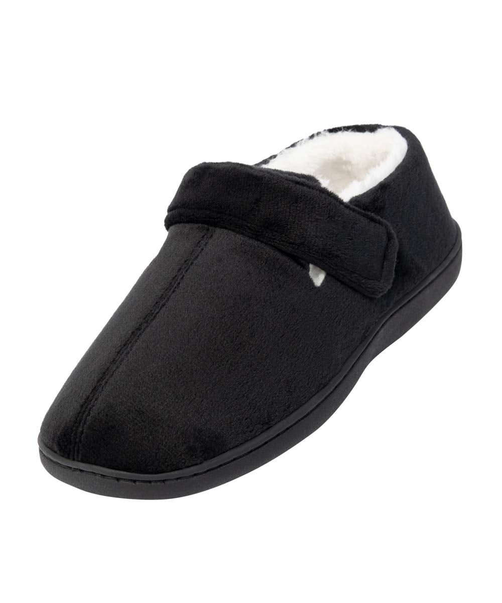 Silvert's Adaptive Clothing & Footwear Men’s Memory Foam Fleece Lined House Slippers for Seniors - Black XL