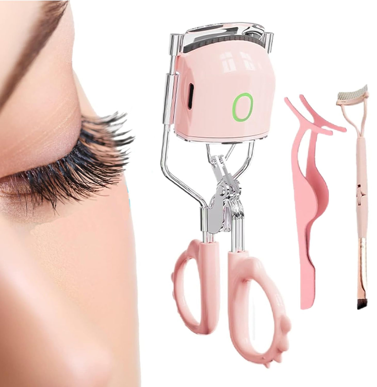 Heated Eyelash Curler with Comb,Lash Lift Heated Lash Curler,C Curl Lash Curler,2 Heating Modes Rechargeable Portable Eyelash Curler,3 Packs Eyelash Curler Kit (Pink)