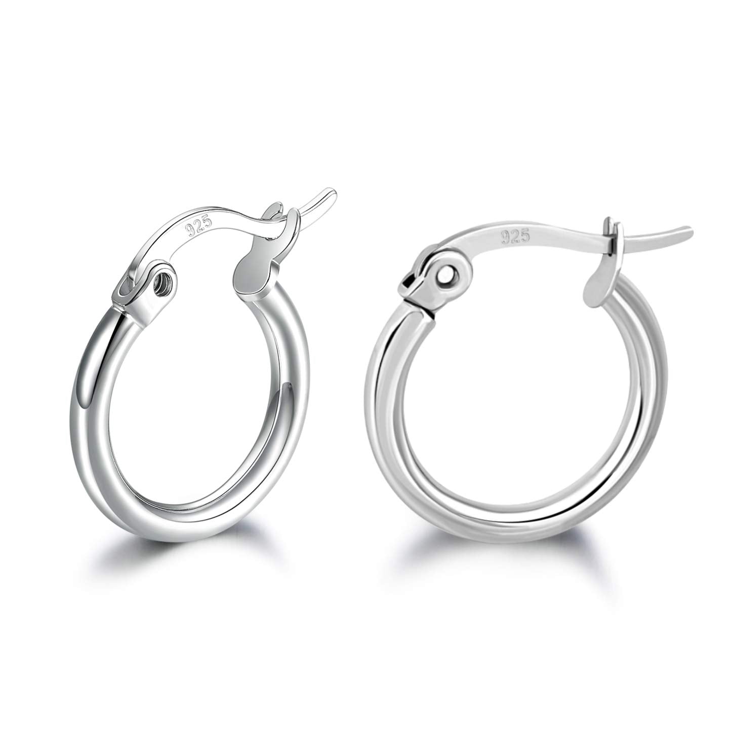 3 Pairs 925 Sterling Silver Hoop Earrings | Small White Gold Plated Hoop Earrings for Women Girls (13mm, 15mm, 20mm)